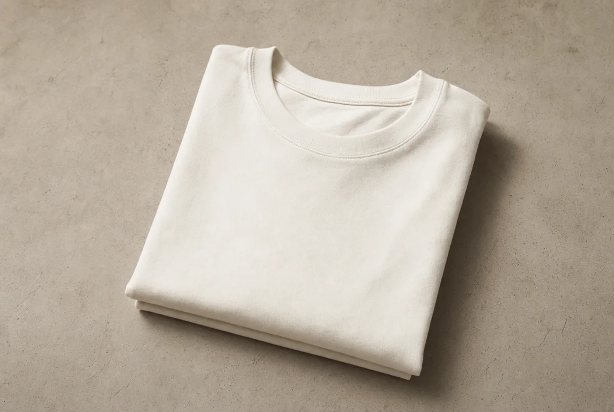 Heavyweight box tee in bone, folded