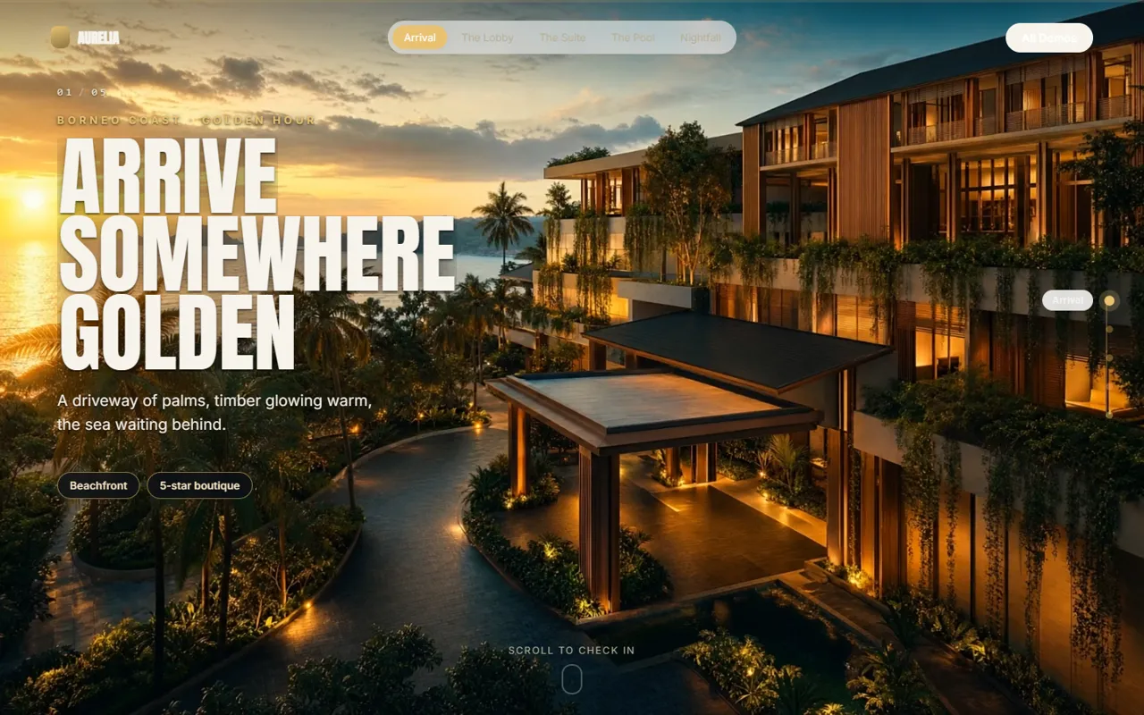 Aurelia Bay Resort scroll-cinema hotel demo